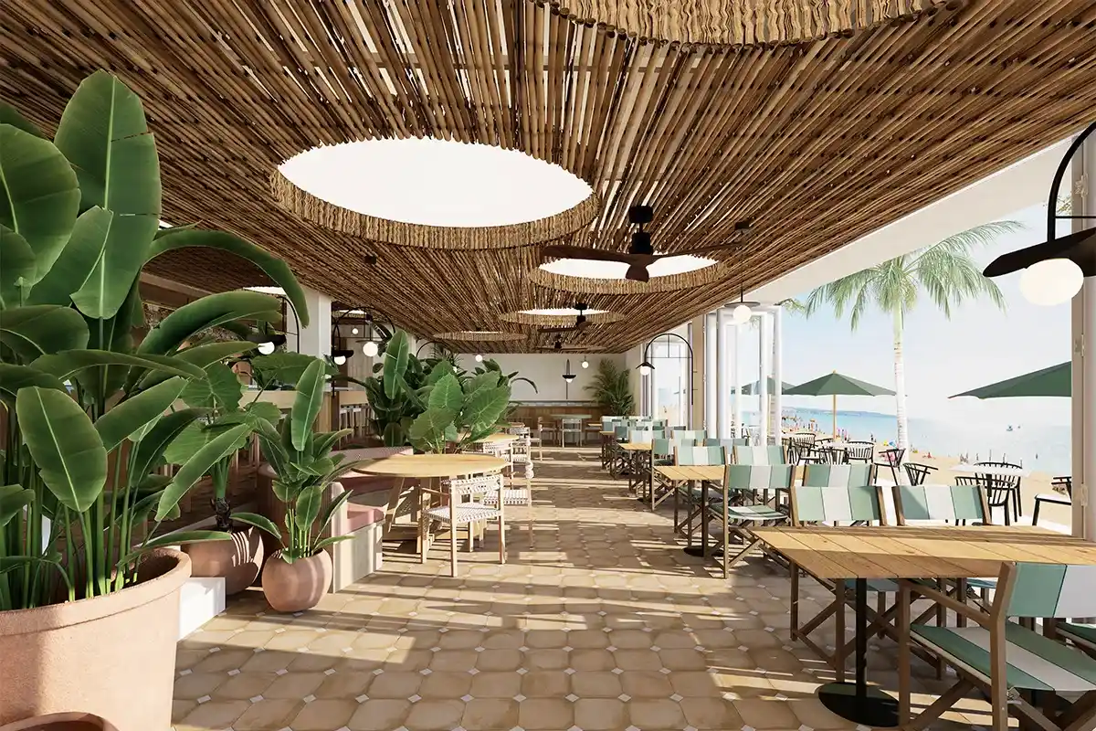 Comedor del bar con vistas al mar del Fergus Style Palma Beach