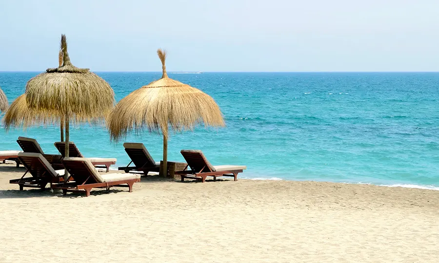 Tumbonas en playa de la Costa de la luz en el Fergus Conil Park