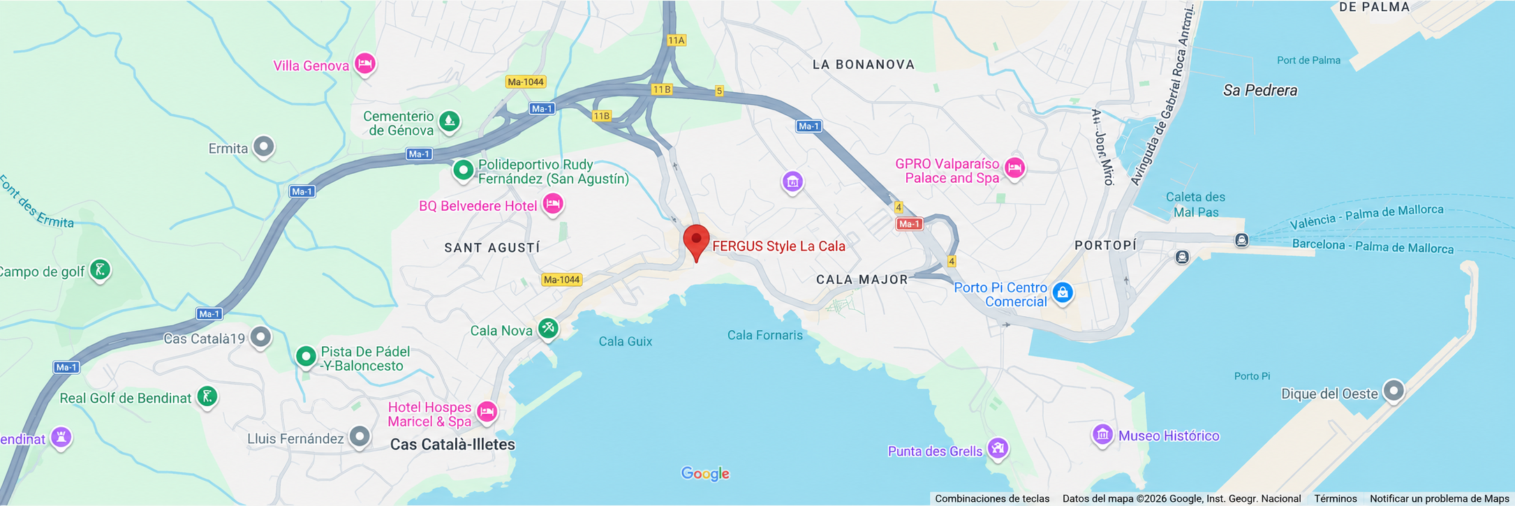 Mapa de ubicación de FERGUS Style La Cala en Cala Major, Mallorca