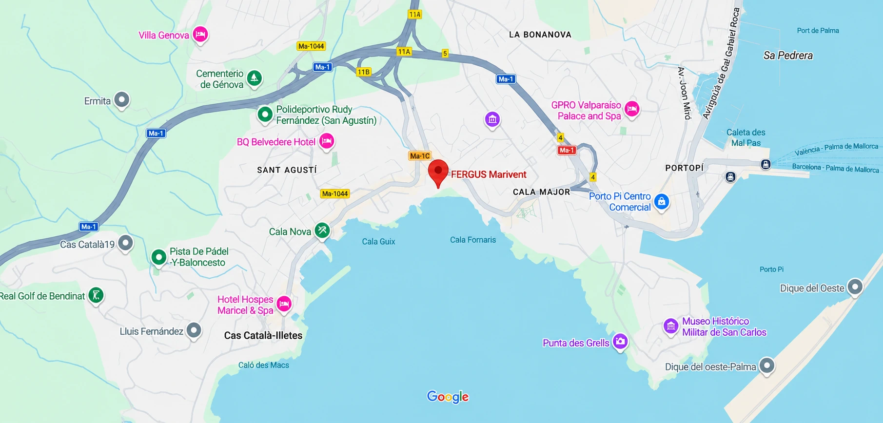 Mapa de ubicación de FERGUS Marivent en Cala Major, Mallorca